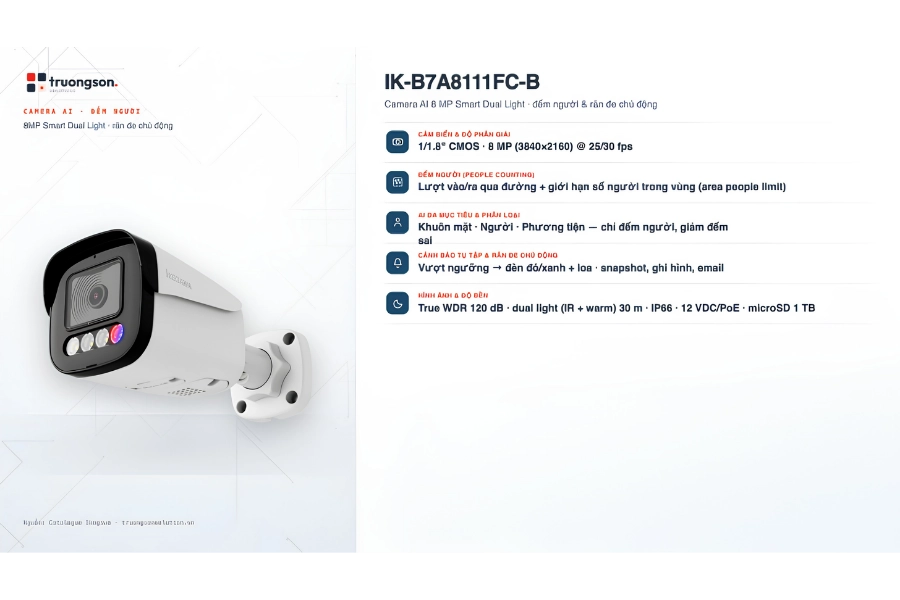 Camera AI Ikegawa IK-B7A8111FC-B 8 MP tích hợp Intelligent Analysis đếm người và giám sát đám đông