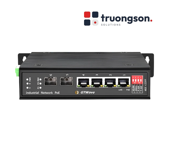 Industrial PoE Switch 4 Cổng RJ45 + 2 SFP, Hi-PoE GTWave Non-China, đạt NDAA