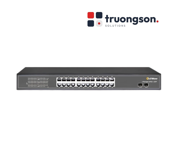 Switch PoE 24 cổng RJ45 + 2 cổng quang SFP, Lite managed GTWave Non-China chuẩn NDAA GTW- P24N2