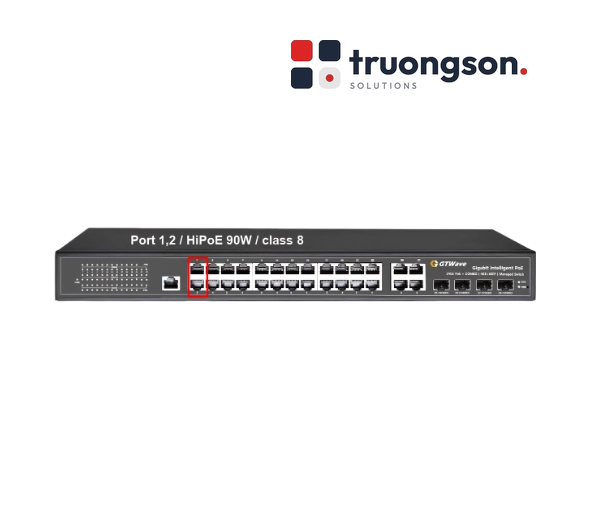 Switch PoE 24 cổng RJ45 + 4 Cổng Quang SFP Unmanaged GTWave Non-China chuẩn NDAA GTW- P24U4