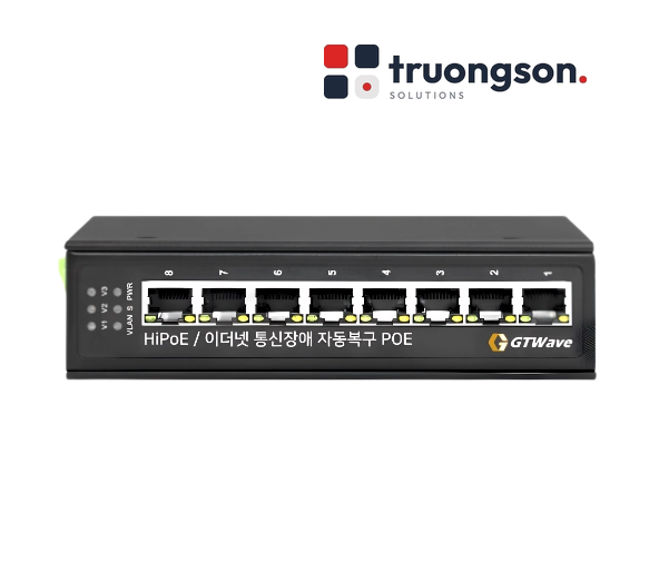 Switch Công Nghiệp PoE 8 cổng RJ45 100Mbps, Fast Ethernet Hi-PoE GTWave Non-China đạt NDAA