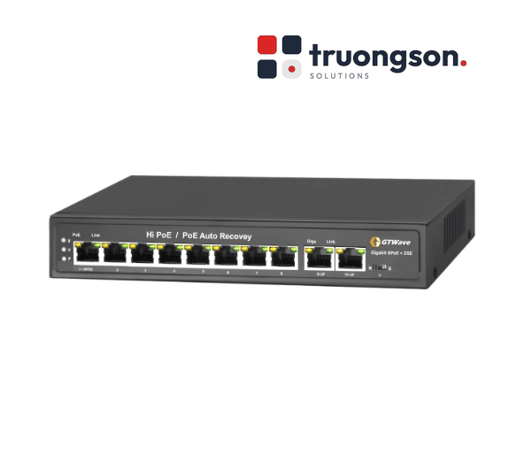 Switch PoE 8 Cổng RJ45 + 2 Cổng Uplink GTWave Non-China, đạt NDAA GTW-P08H0