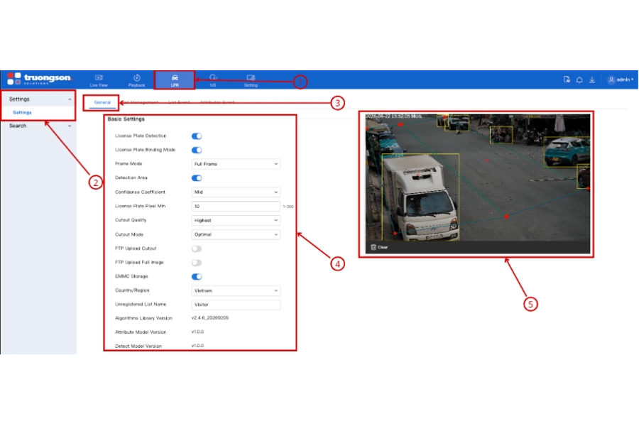 Tab LPR và phần Basic Settings của trang General