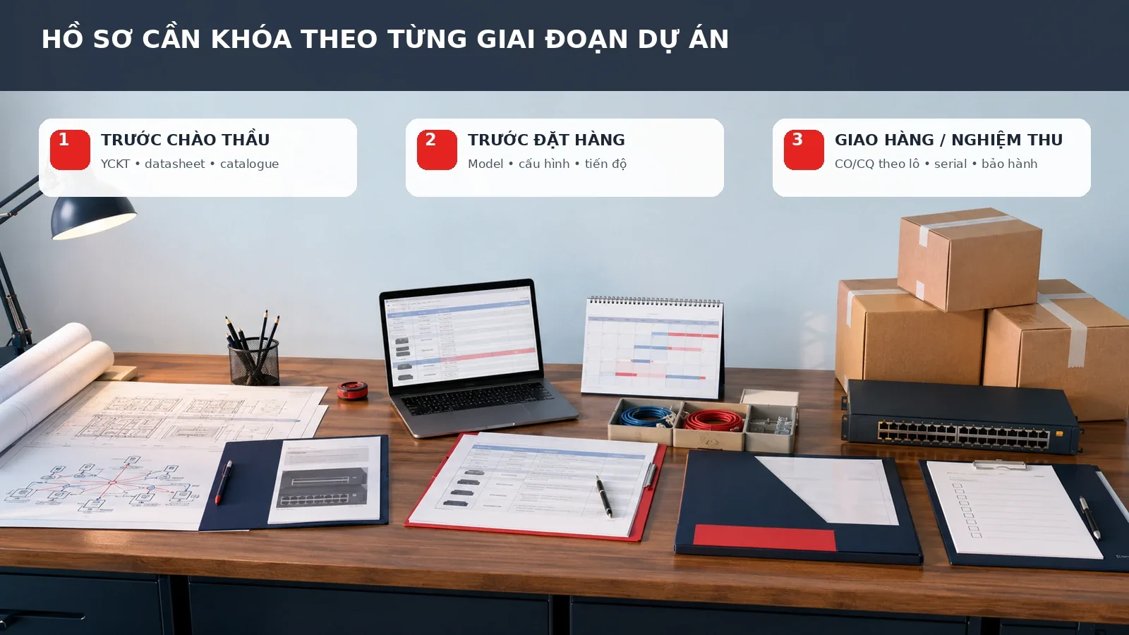 Hồ sơ switch cần khóa trước chào thầu, trước đặt hàng và khi nghiệm thu