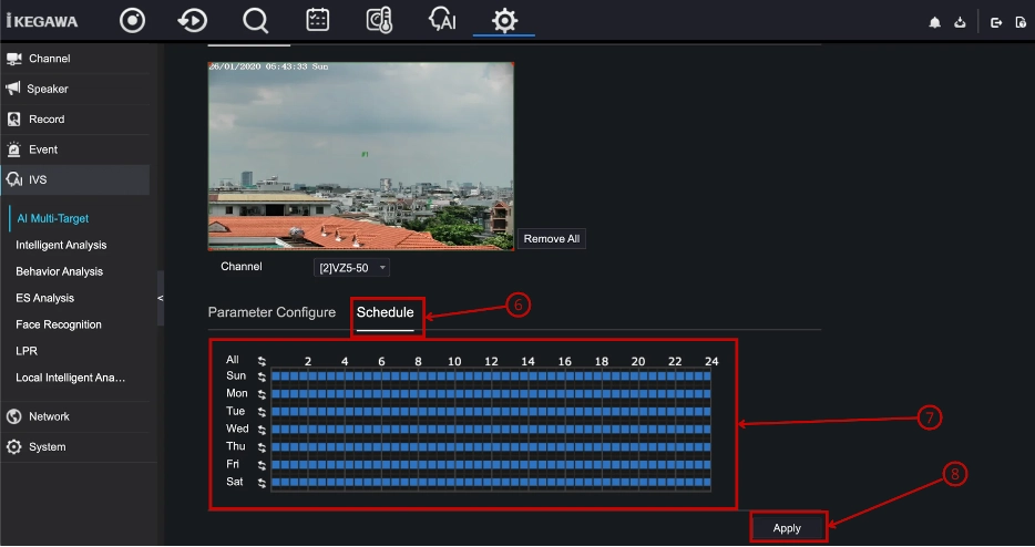 Tab Schedule thiết lập khung giờ hoạt động